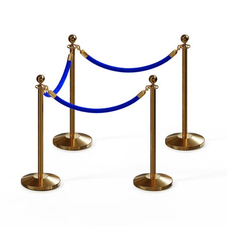 MONTOUR LINE Stanchion Post and Rope Kit Sat.Brass, 4 Ball Top3 Blue Rope C-Kit-4-SB-BA-3-PVR-BL-PB